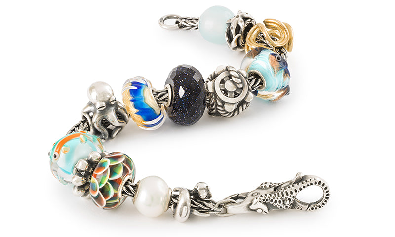Bracelet Trollbeads foxtail avec perles en verre et en argent de la collection essence de vie
