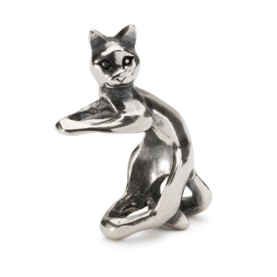 Perle de chat en argent en forme de chat pouvant contenir une perle plus petite.